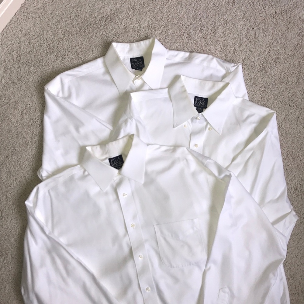 3 white Jos A Banks no iron shirts